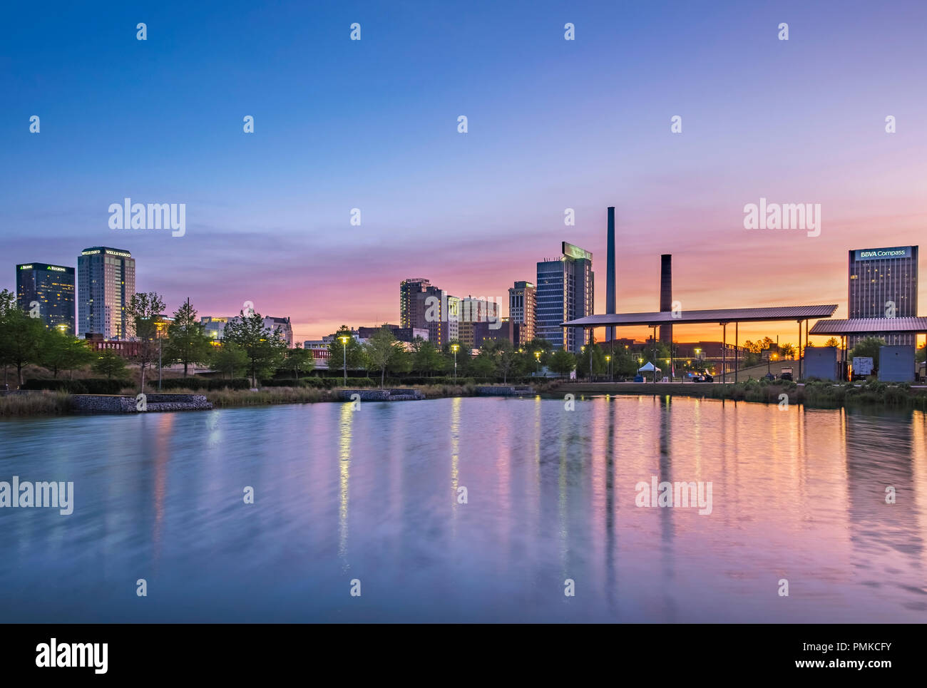 Sunrise over Birmingham Alabama at Railroad Park. Stock Photo