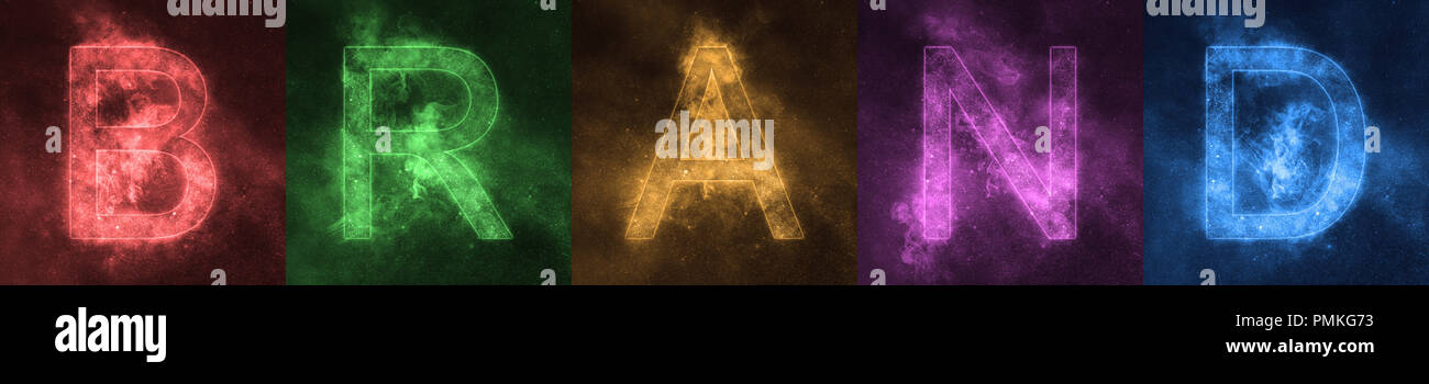 Word lettering BRAND Space stylized colorful Letters. BRAND banner