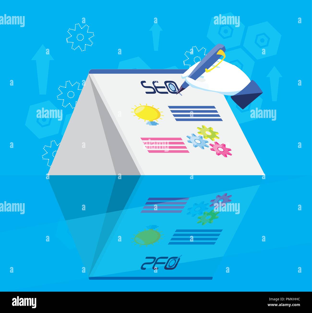 search engine optimization with hands writing vector illustration ...