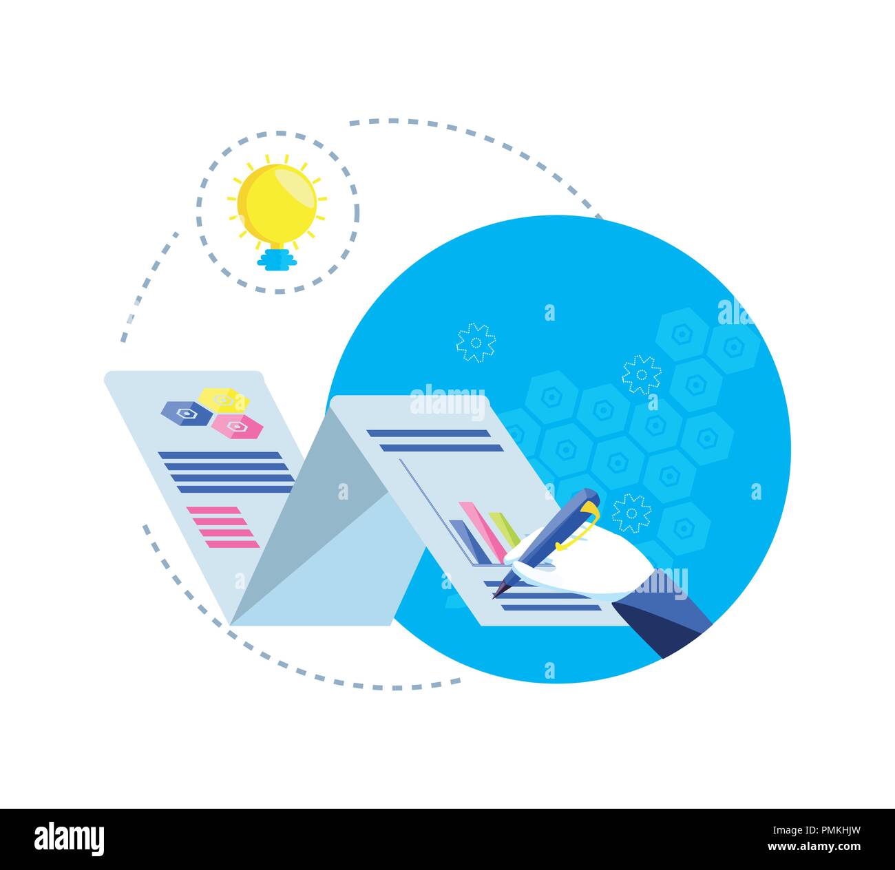 search engine optimization with hands writing vector illustration ...