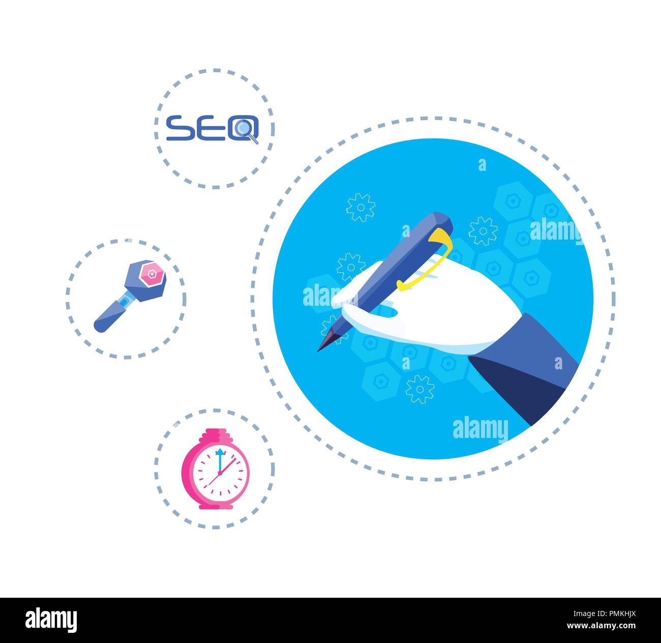 search engine optimization with hands writing vector illustration ...