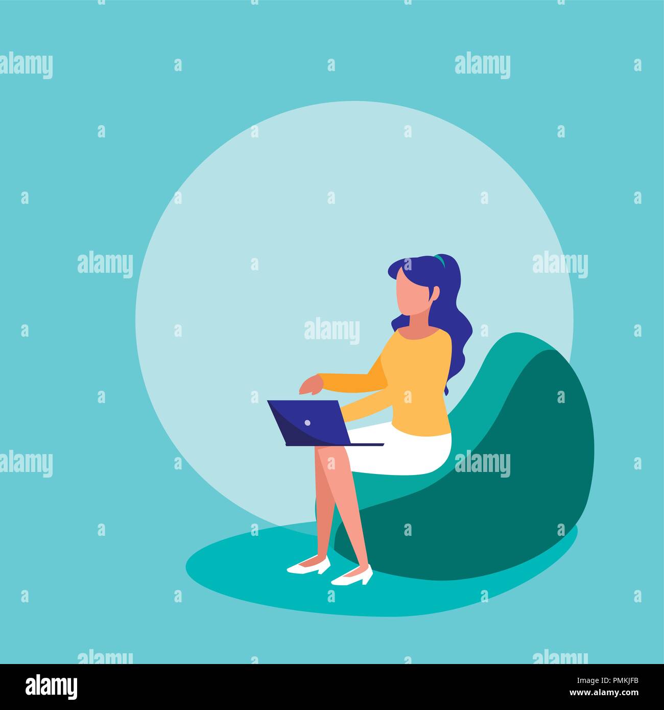 woman with laptop sitting in sofa character vector illustration design ...