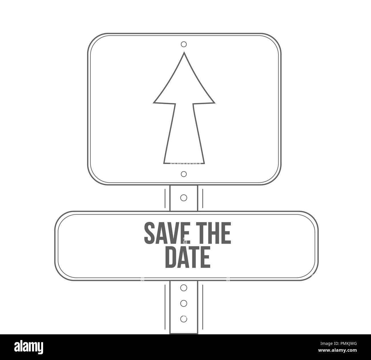 save the date line street sign isolated over a white background Stock Photo