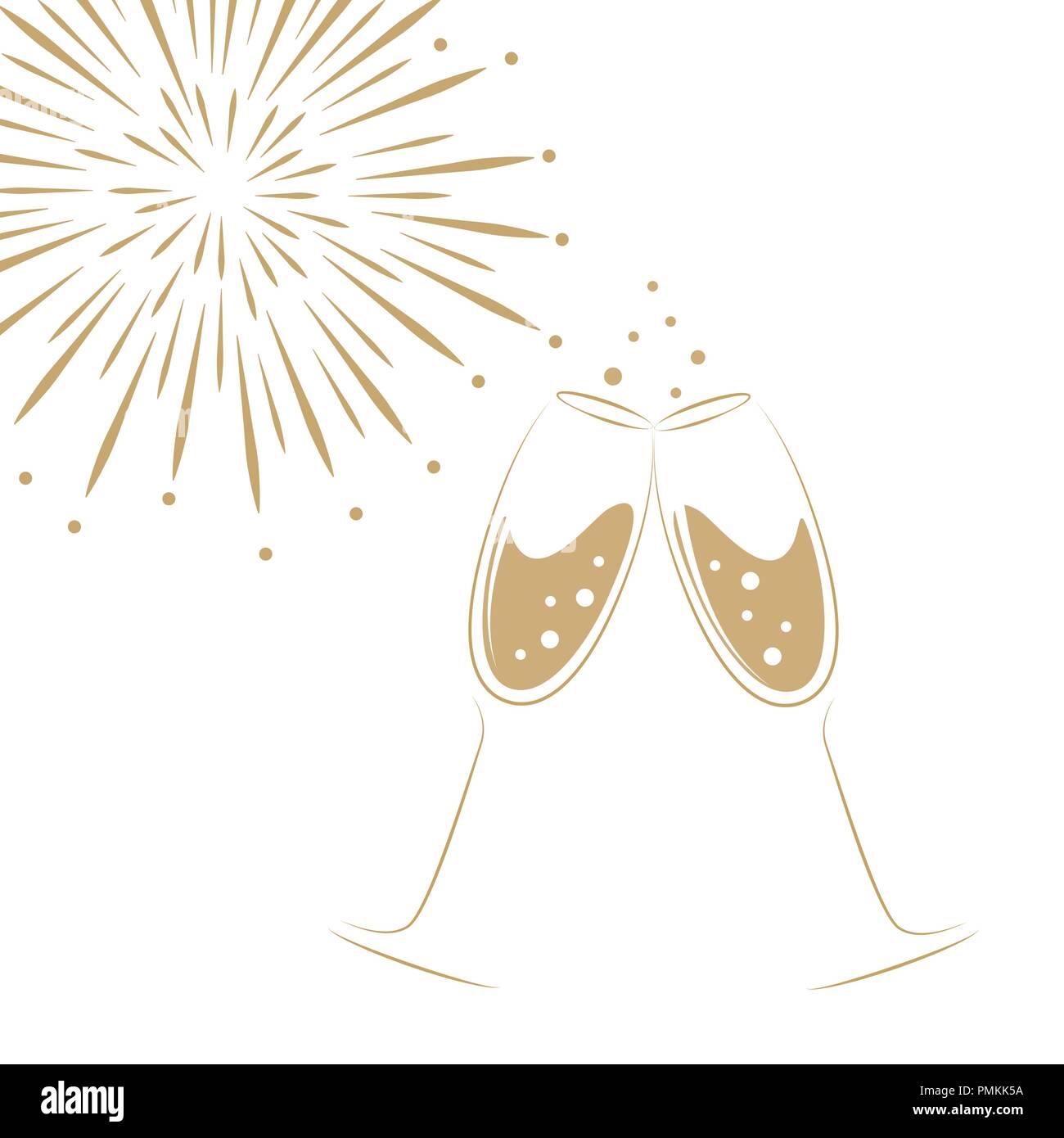 two champagne glasses and fireworks on a white background vector illustration EPS10 Stock Vector