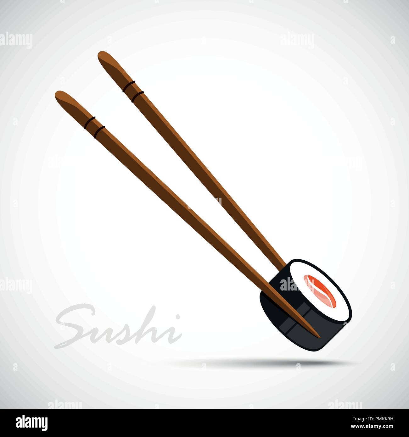 single sushi with salmon hold with chopsticks vector illustration EPS10 Stock Vector