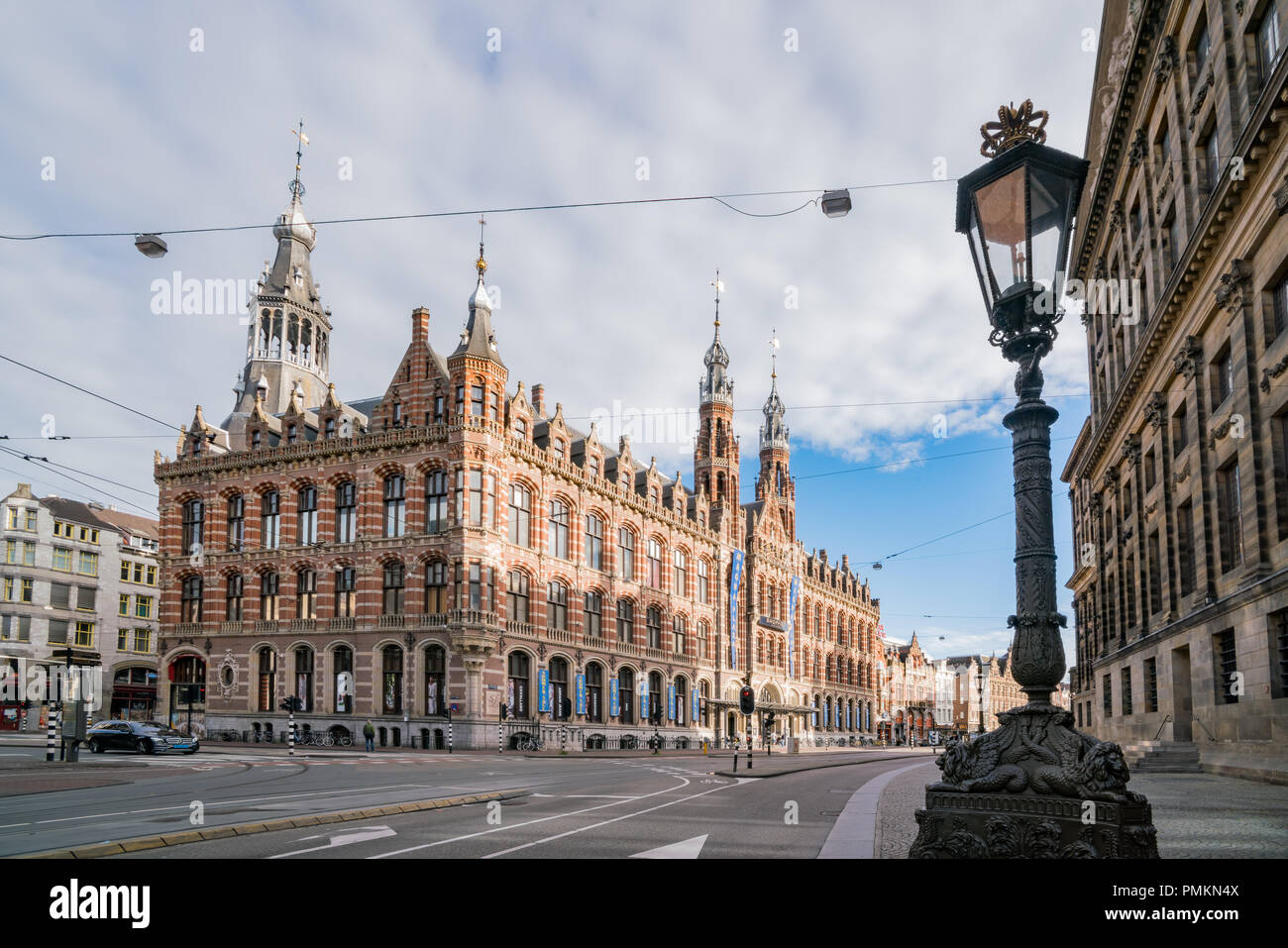 Amsterdam, JUL 21: Exterior view of the historical Magna Plaza and cityscape on JUL 21, 2017 at Amsterdam, Netherlands Stock Photo