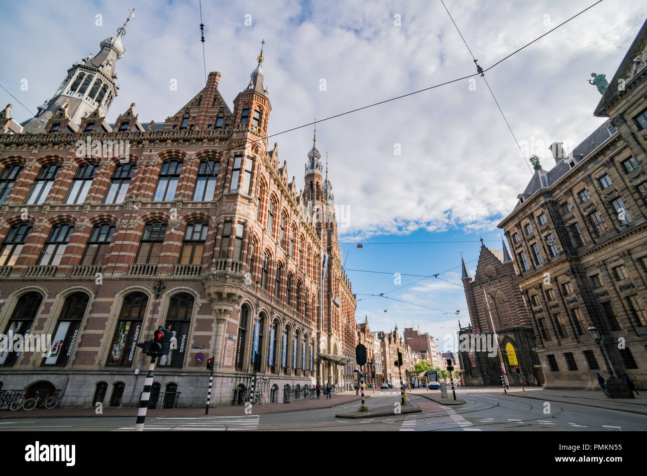Amsterdam, JUL 21: Exterior view of the historical Magna Plaza and cityscape on JUL 21, 2017 at Amsterdam, Netherlands Stock Photo