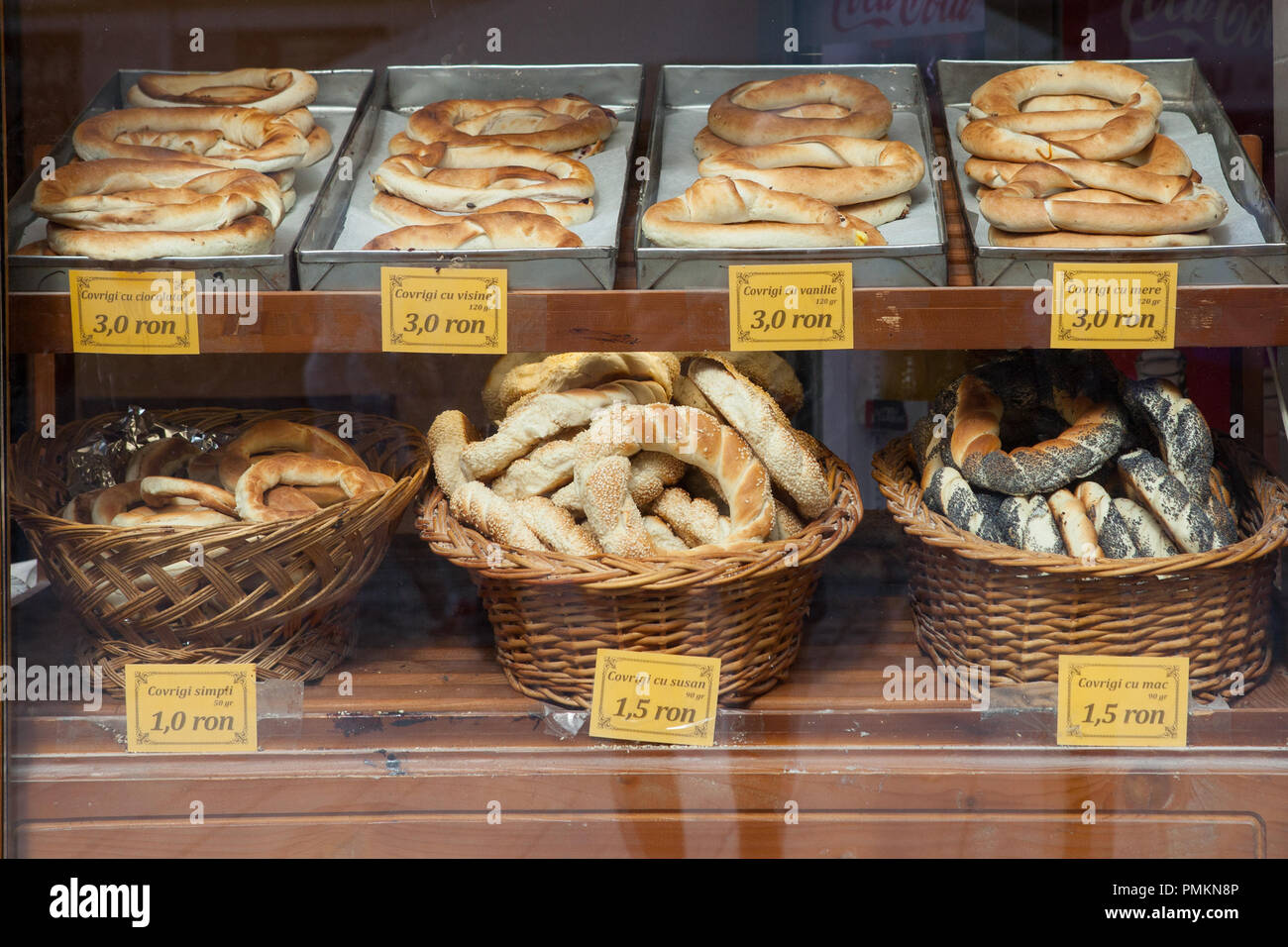 Display of bread at a bakery in Sibiu, Romania Stock Photo