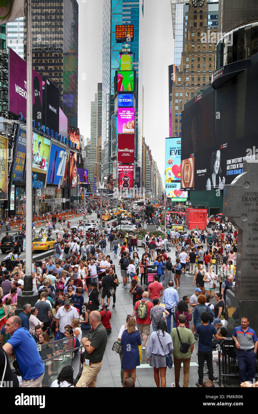 New York, USA August 20, 2018 Crowded with many people walking Times