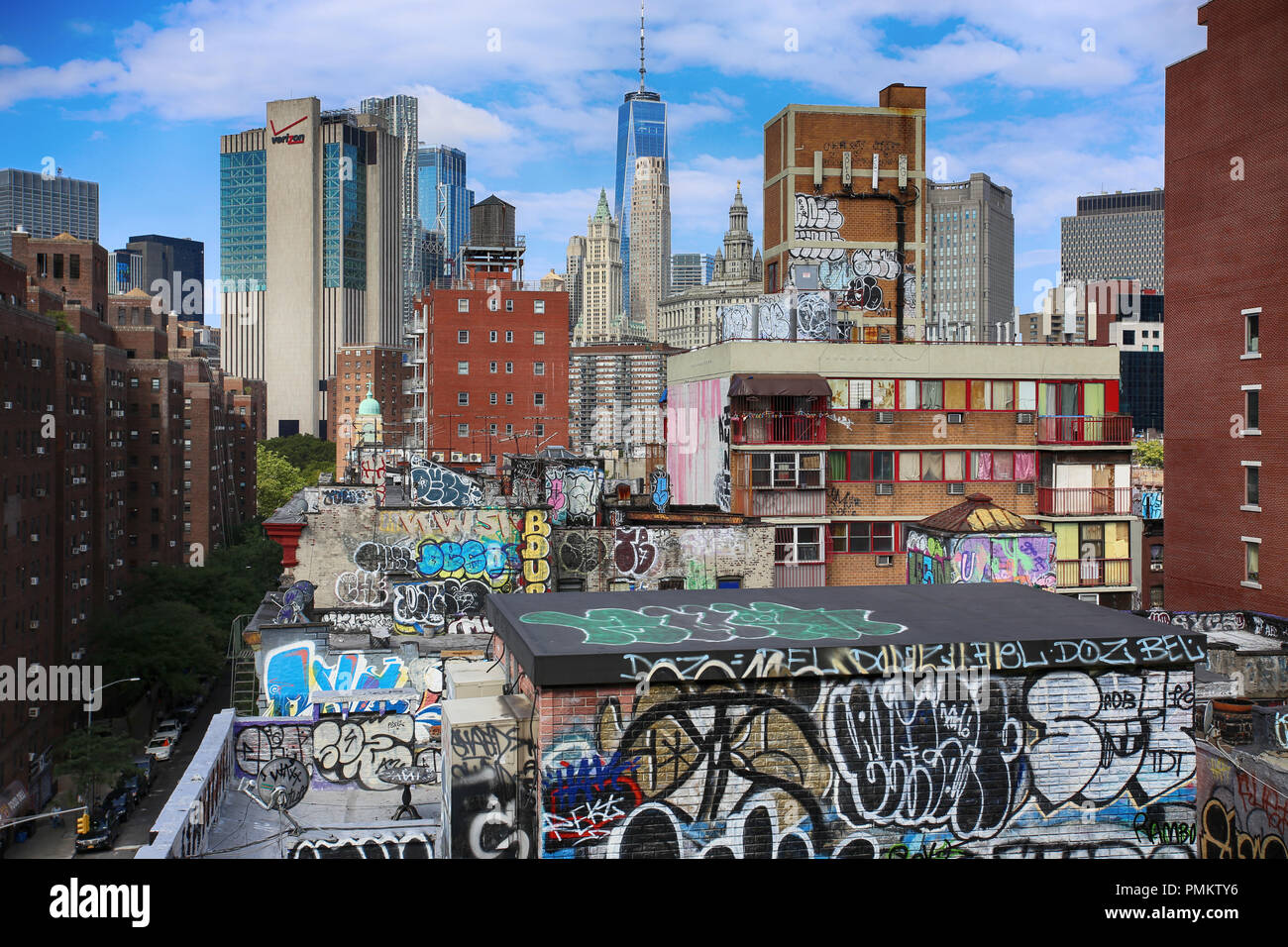 New York, USA August 23, 2018 Mural art at on Manhattan Buildings in southern Manhattan, New