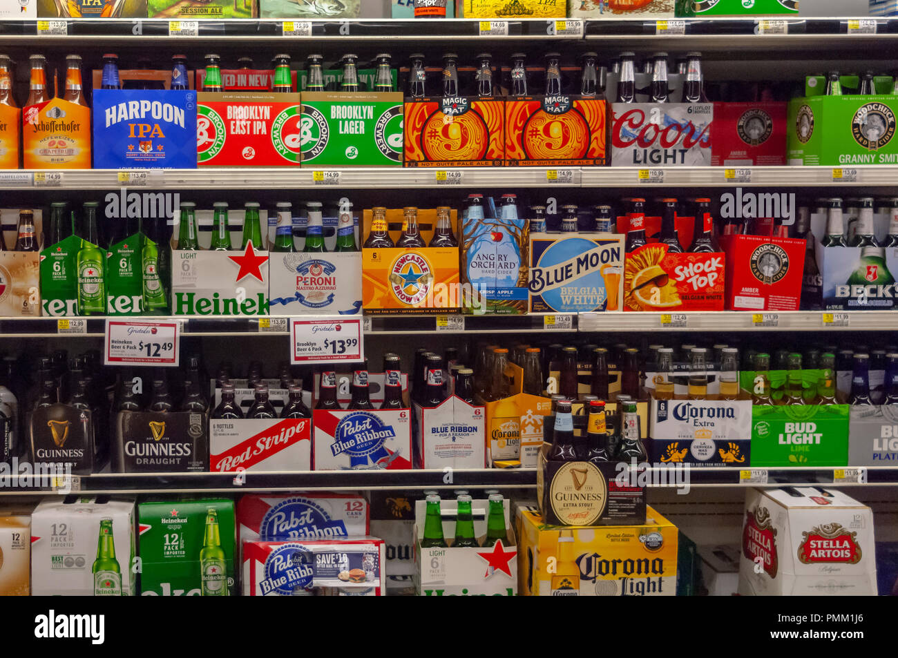 Cooler full of beer in a supermarket in New York on Sunday, September 16, 2018.  (Â© Richard B. Levine) Stock Photo