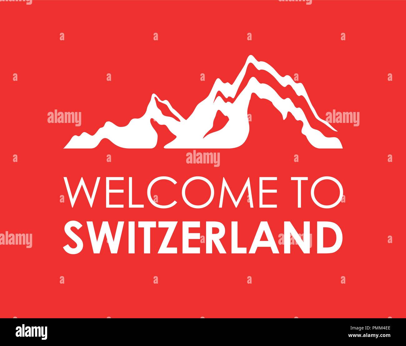 Welcome to Switzerland - Vector Wallpaper with Alpen Mountains on red background, EPS 10 Stock Vector