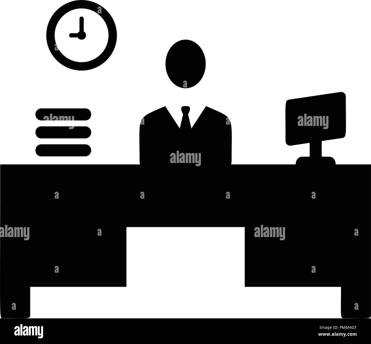 Businessman entrepreneur in a suit working at his office desk Black Stock Vector