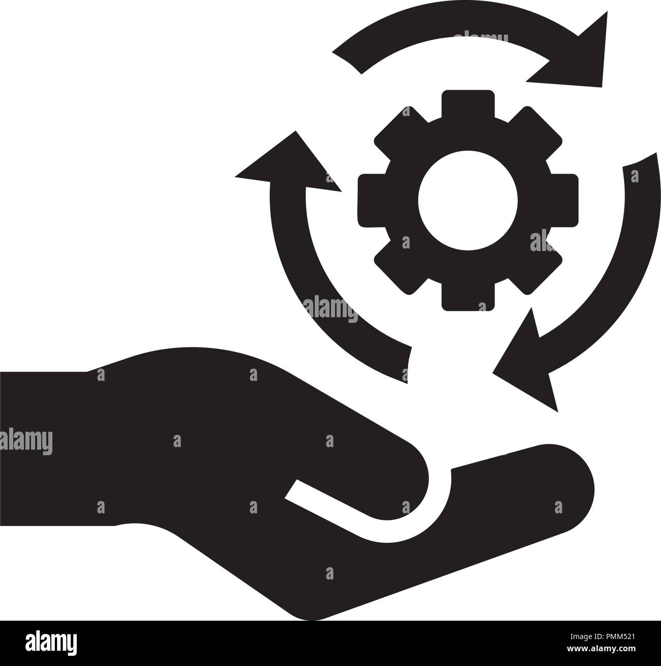 Hand holding setting icon - management vector icon black Stock Vector