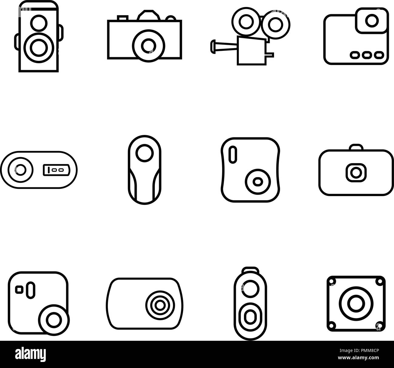 Camera icons set linear style black - Line art camera design vector ...