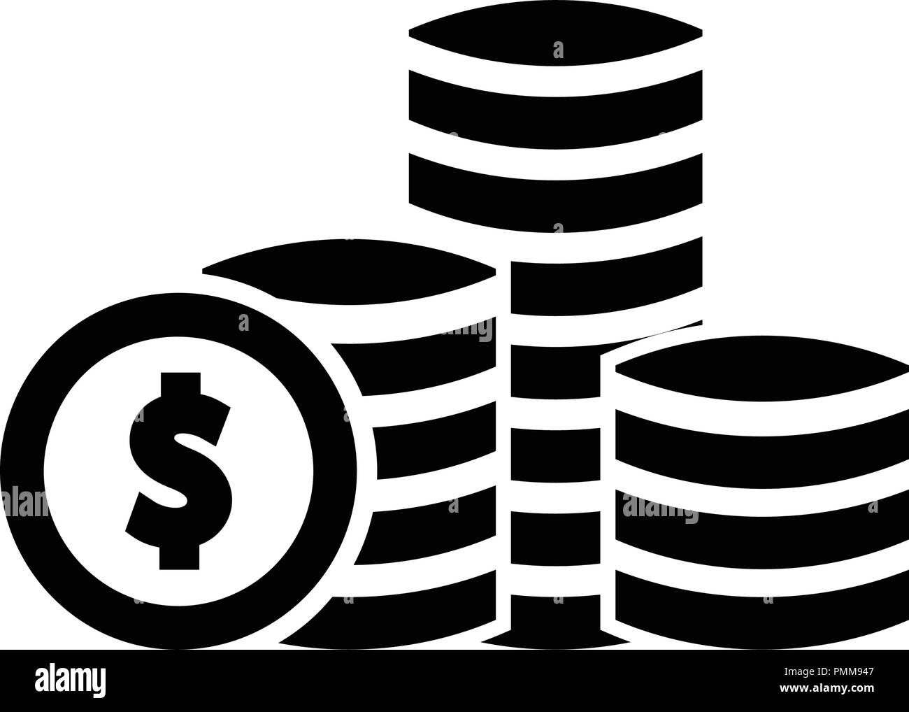 Coin money finance sign - Dollar coin currency stack icon black Stock Vector