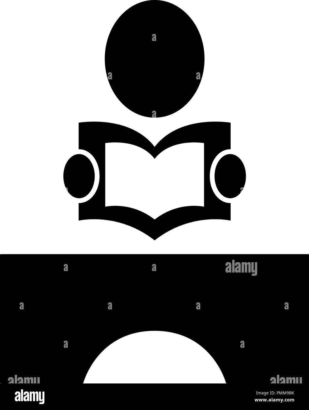 Boy is reading books on the table icon vector black Stock Vector