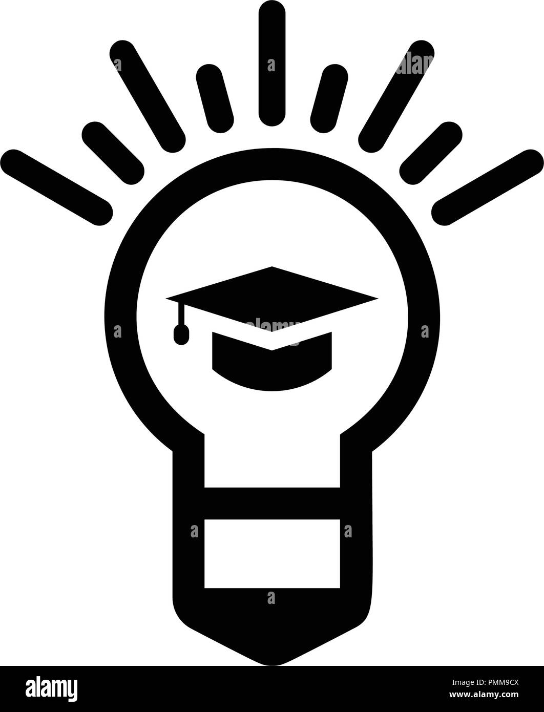 Bulb with a graduation cap icons - Education icon vector black Stock ...