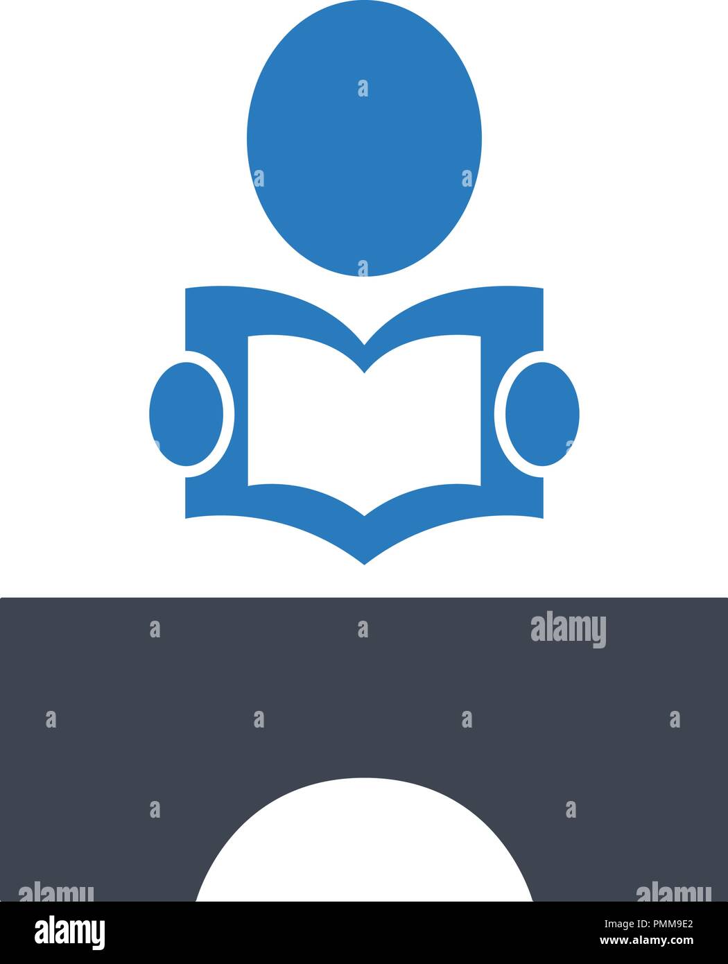 Boy is reading books on the table icon vector blue Stock Vector