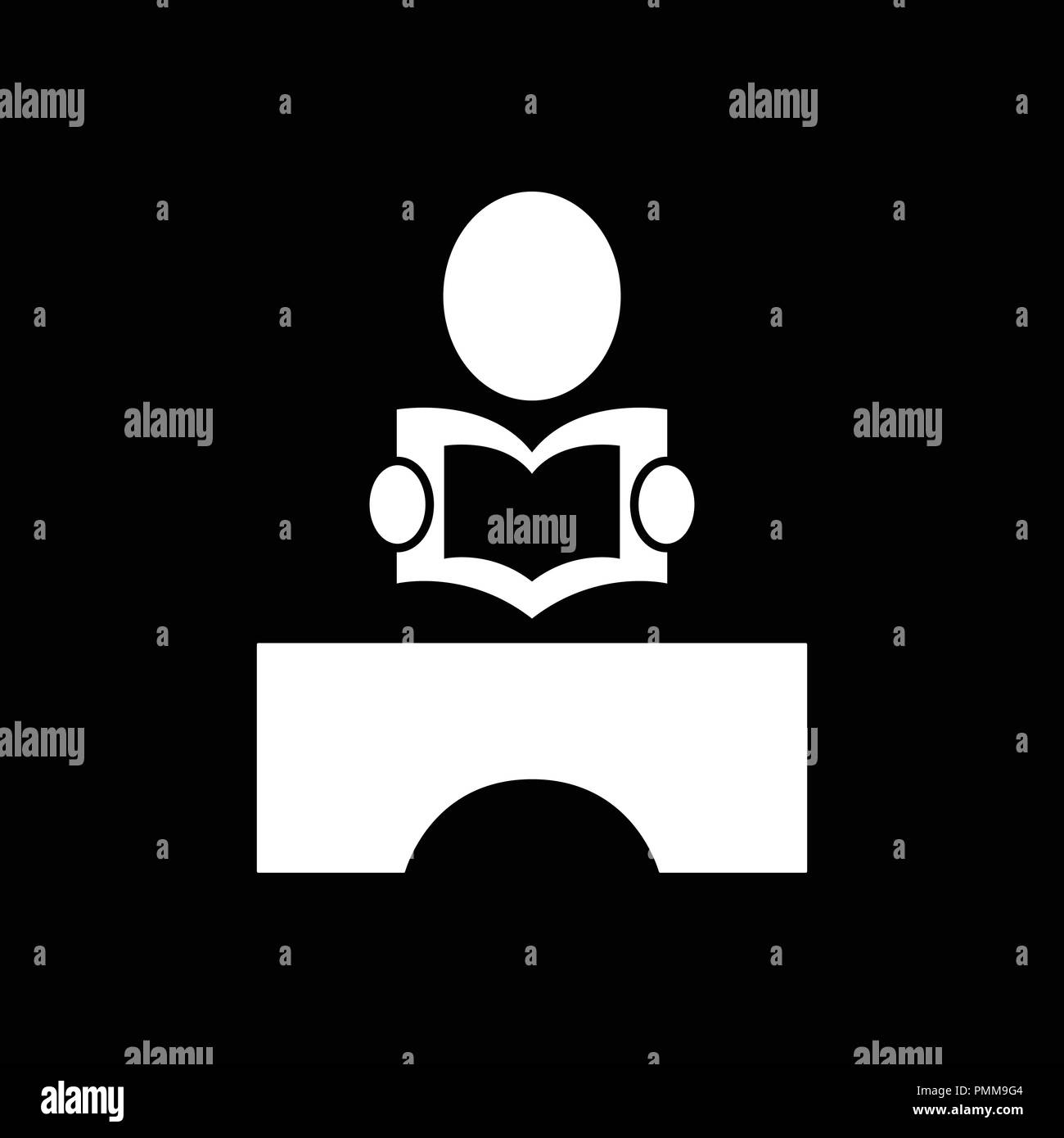 Boy is reading books on the table icon vector white Stock Vector