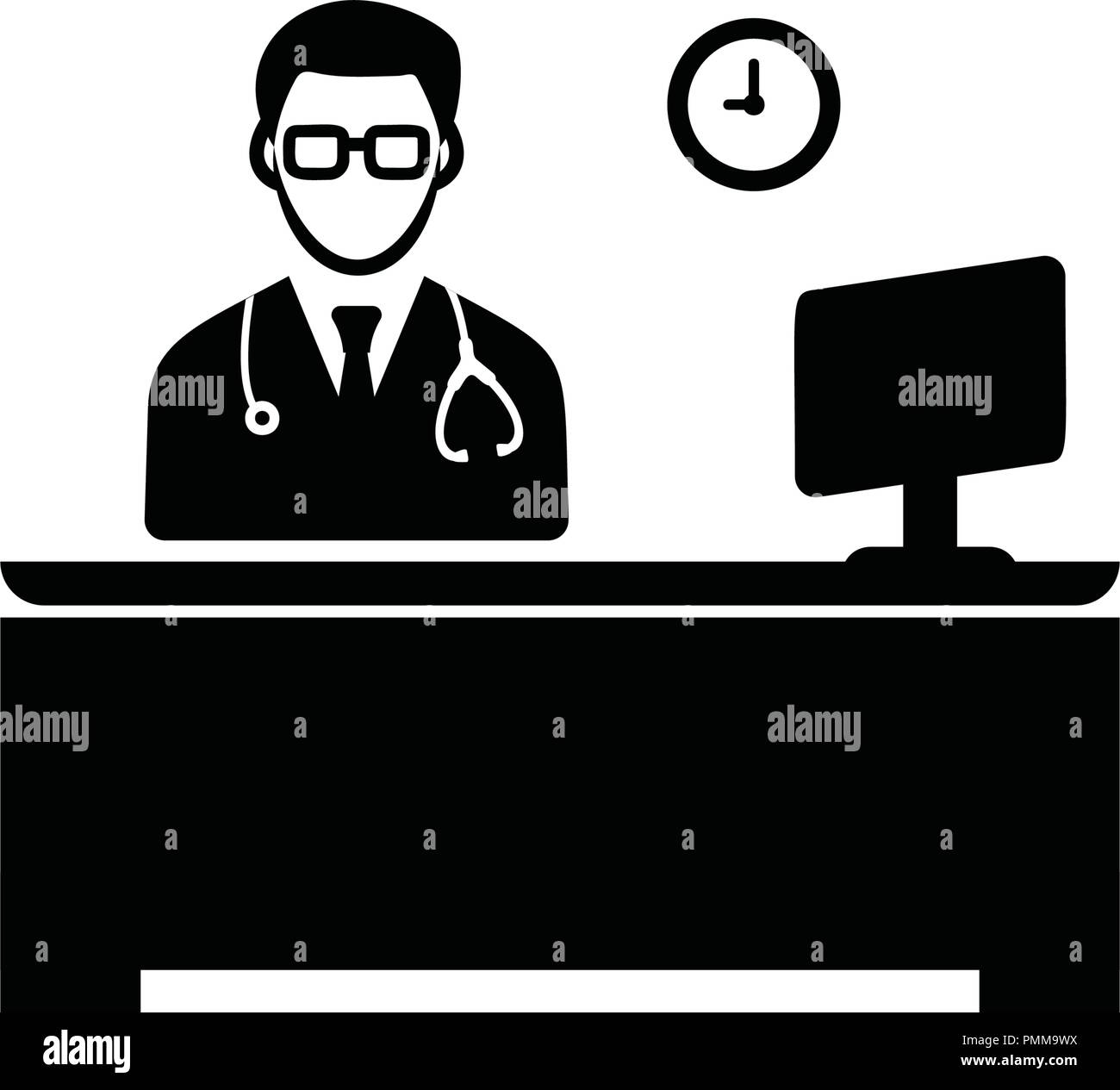Doctor working time icon Black Stock Vector