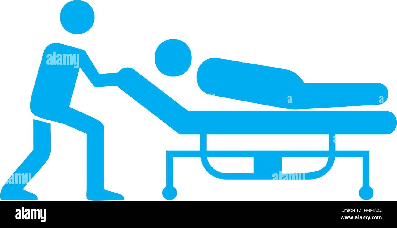 Man pushing the stretcher with a sick person icon blue Stock Vector Image \u0026  Art - Alamy, image size:1300x746