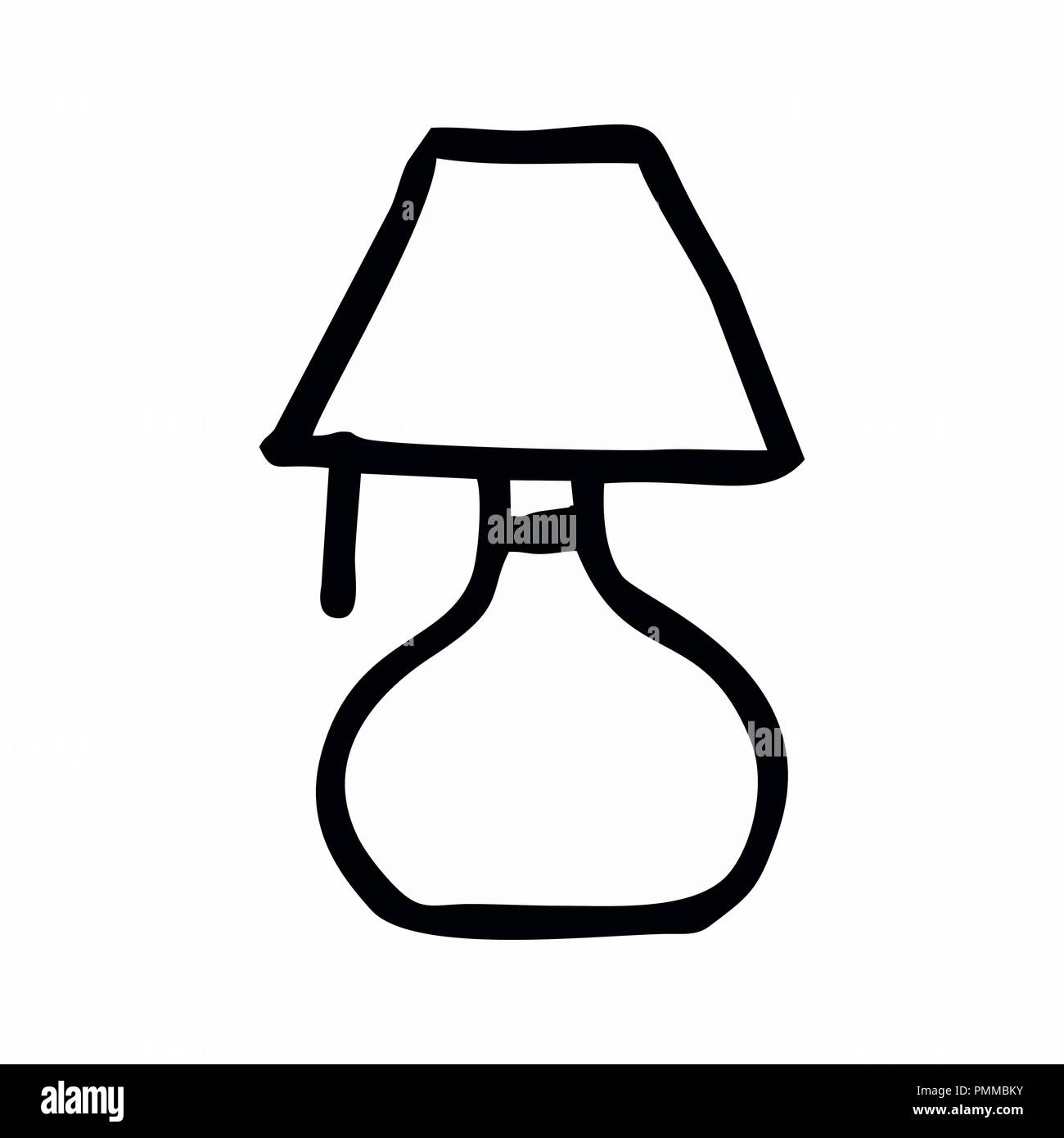 Freehand illustration of an isolated lampshade. Black outlines on white