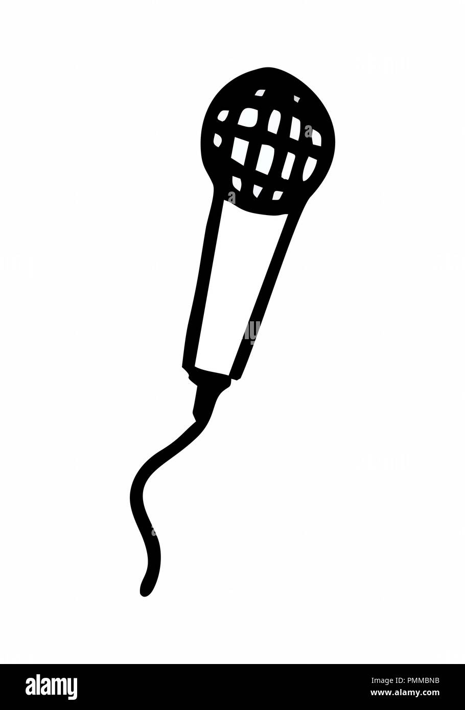 Hand-drawn style illustration of a microphone on white background Stock