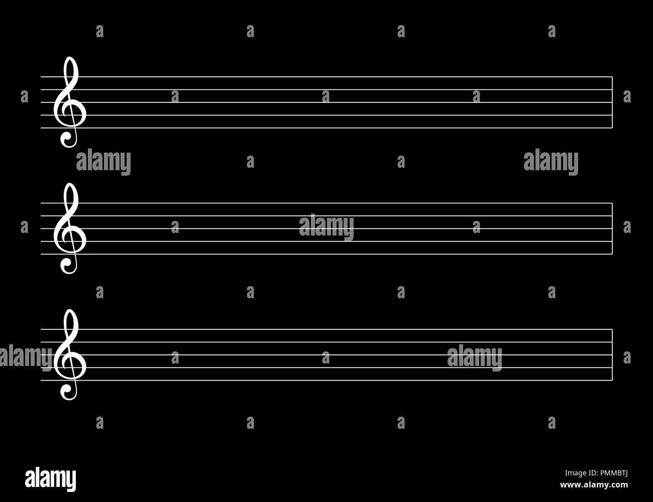 Simplified illustration of an empty musical score on dark background