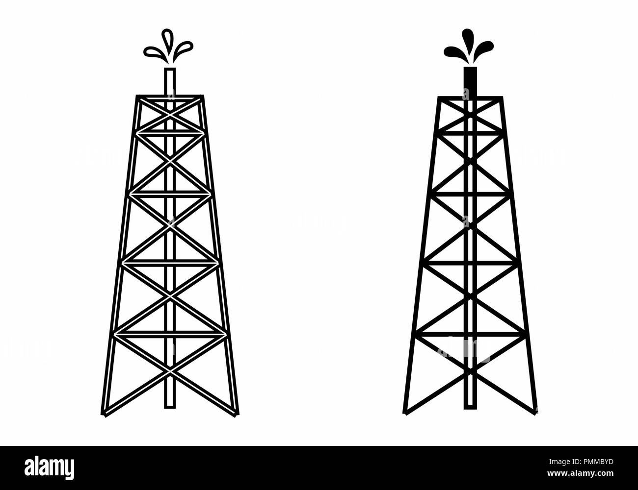Illustration of oil towers on white background Stock Vector
