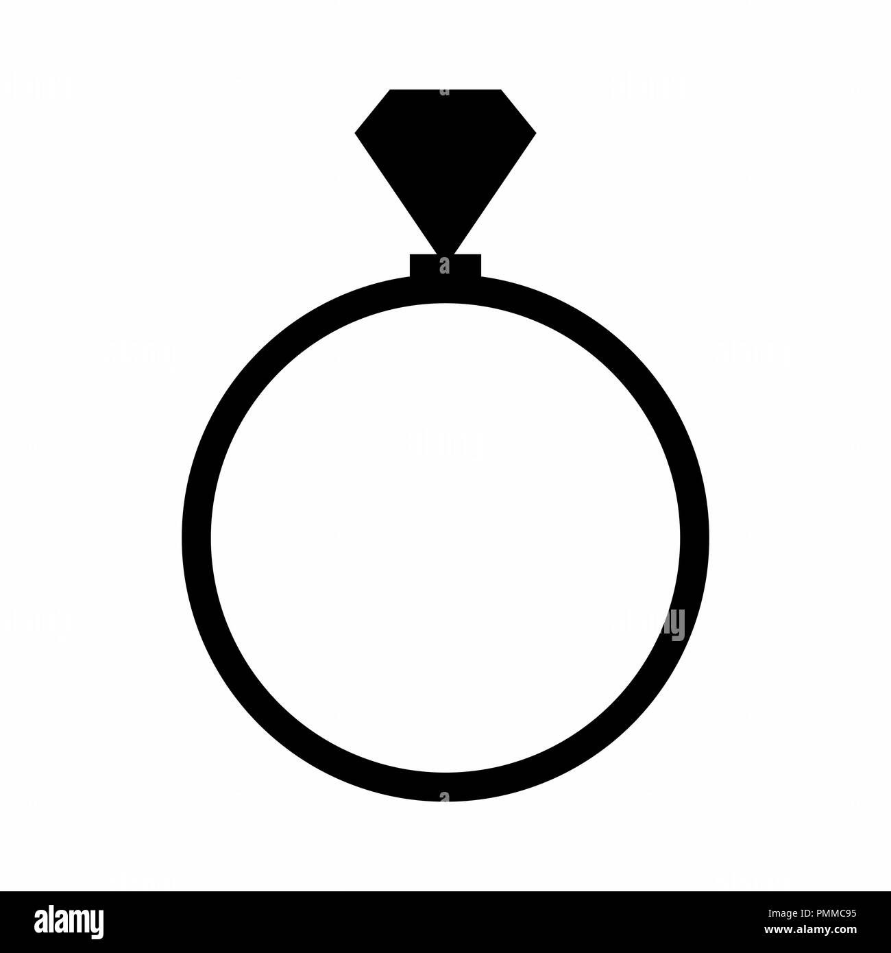 Dark silhouette of a diamond ring isolated on white background Stock