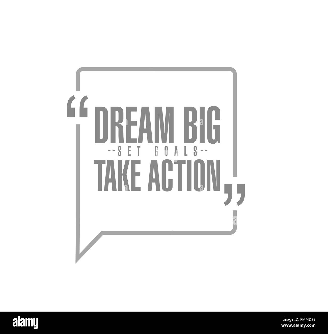 dream big, set, goals, take action line quote message concept isolated over a blue background Stock Photo