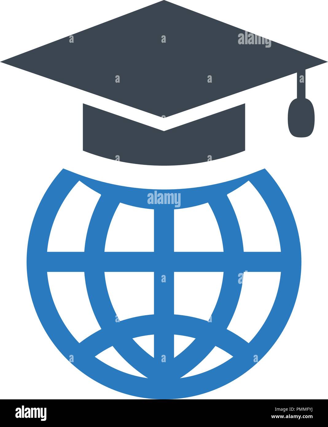 Graduation hat on top of globe - linear 