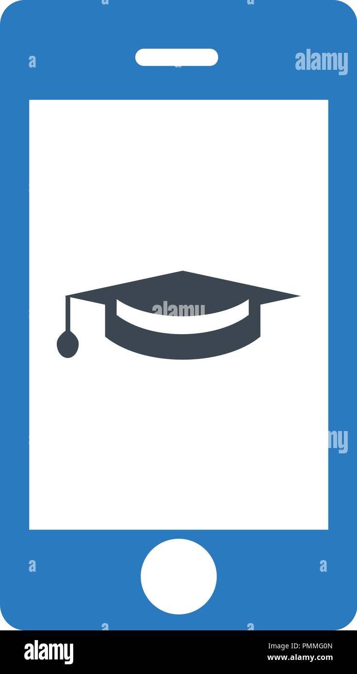 Mobile with gradiation cap icon - vector blue Stock Vector Image & Art ...