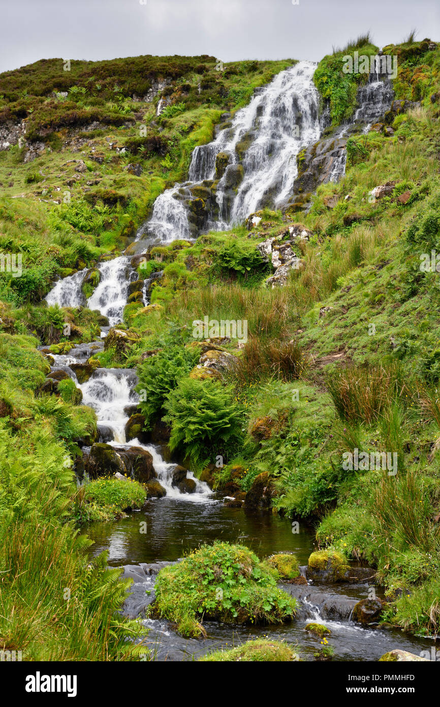 Brides Veil Falls waterfall on Highway A855 to Loch Leathan at The Storr on Isle of Skye Scottish Highlands Inner Hebrides Scotland UK Stock Photo