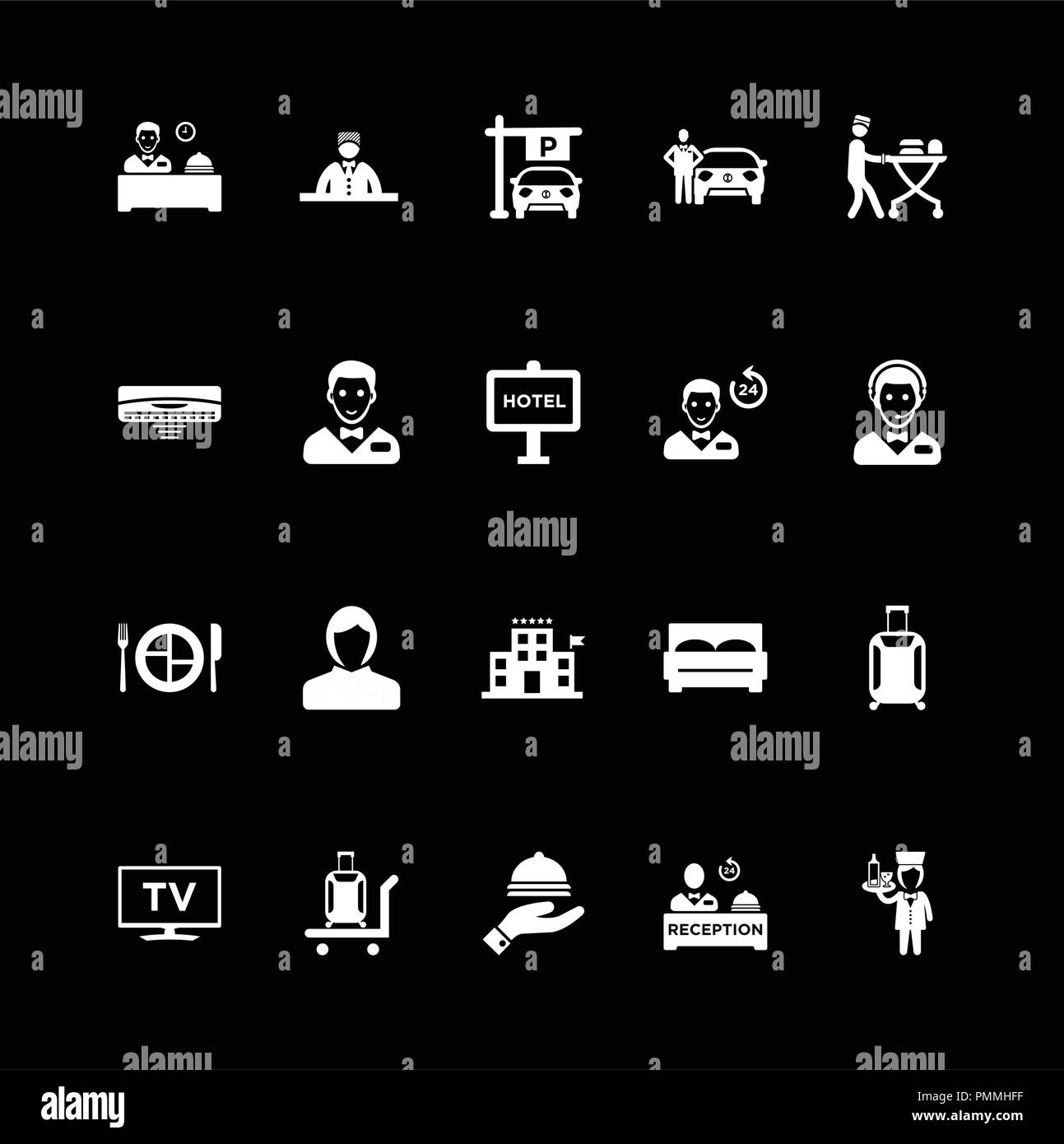 Hotel service icons set vector white Stock Vector