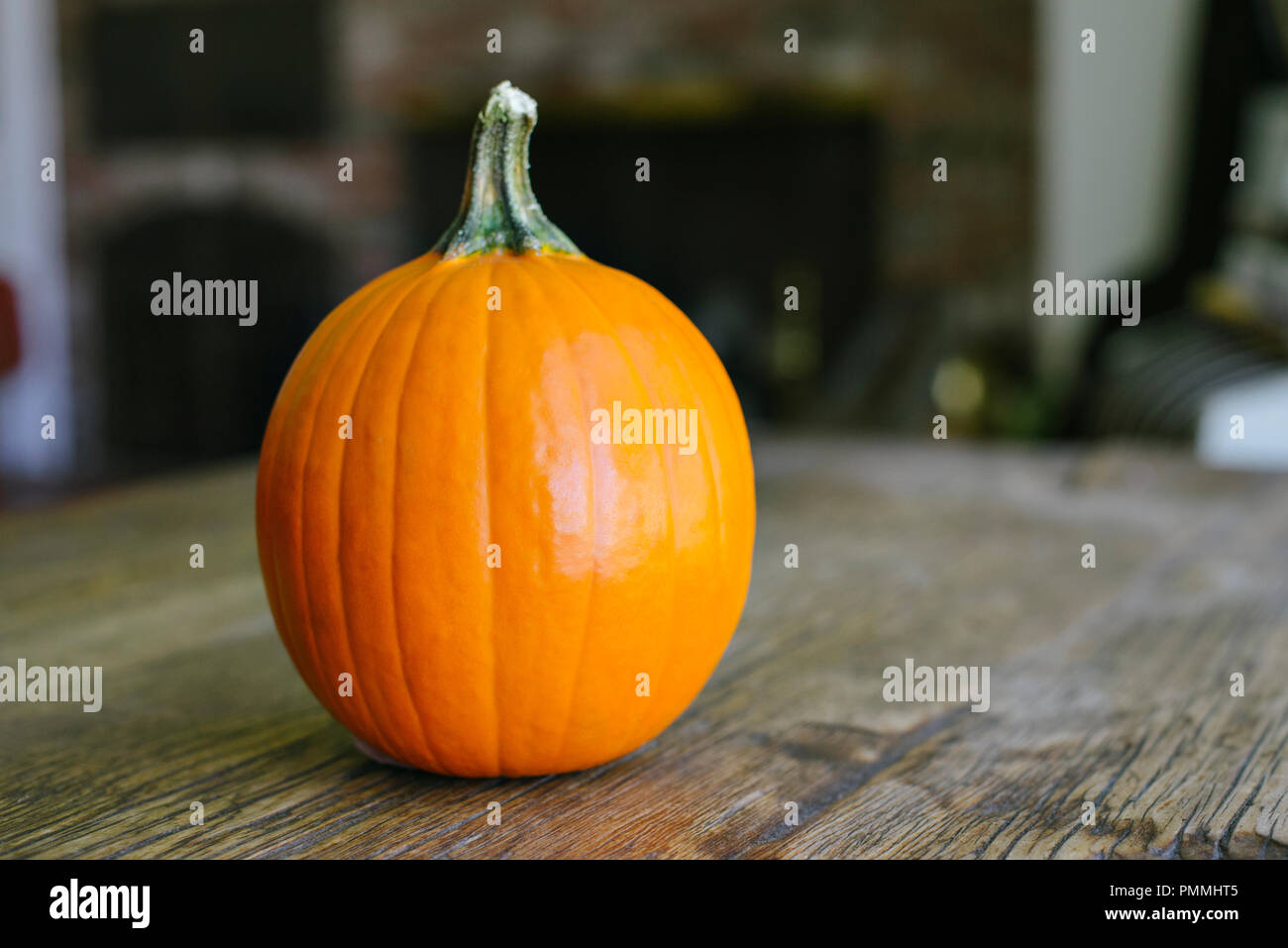 View of a small pumpkin in a home with copy space Stock Photo