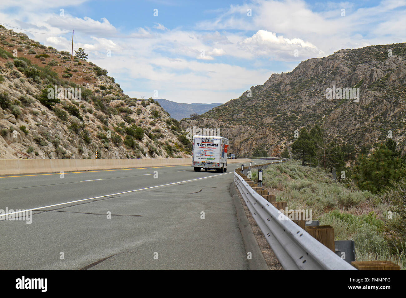 UHaul truck on the road between Lake Tahoe and Carson City, Nevada