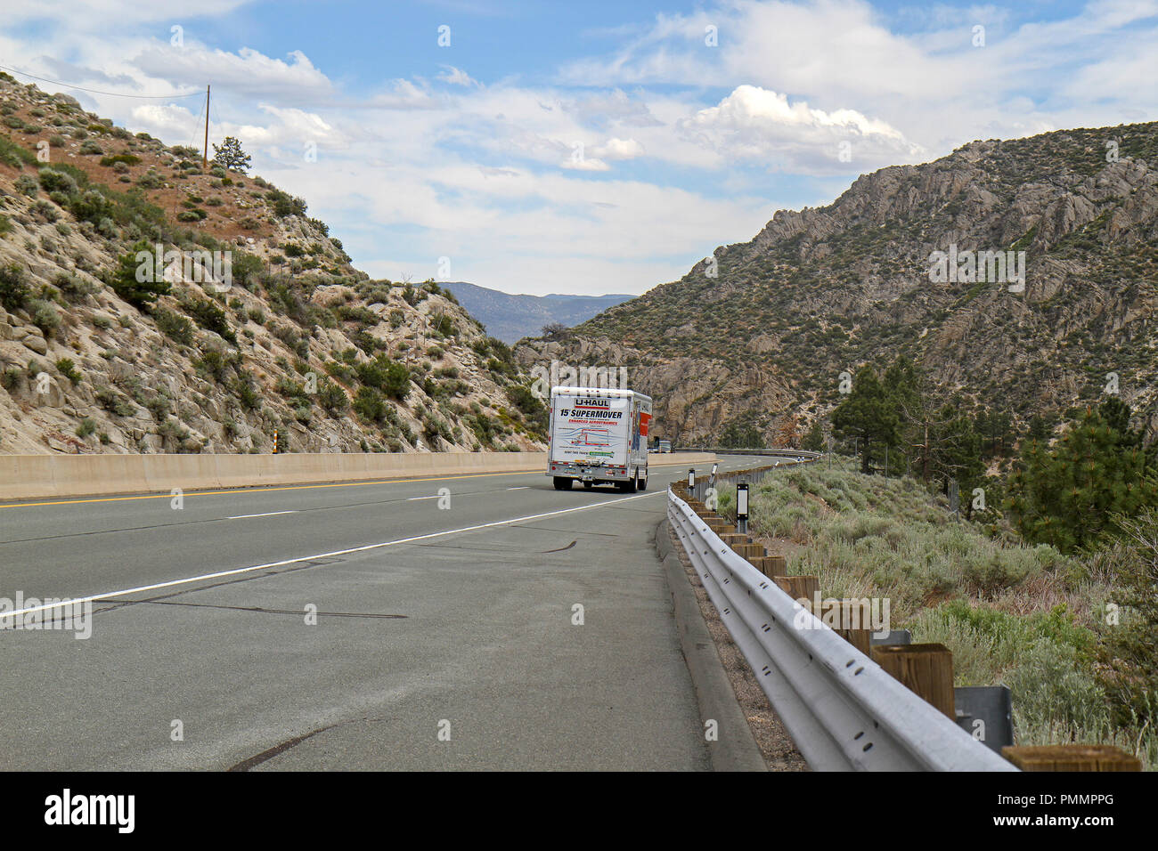 U-Haul truck on the road between Lake Tahoe and Carson City, Nevada, United States Stock Photo