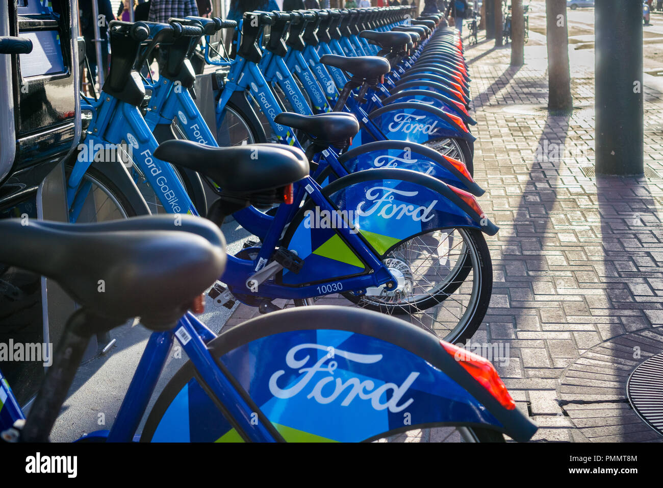 January 20, 2018 San Francisco / CA / USA - Ford GoBike is a regional public bicycle sharing system in the San Francisco Bay Area, California Stock Photo