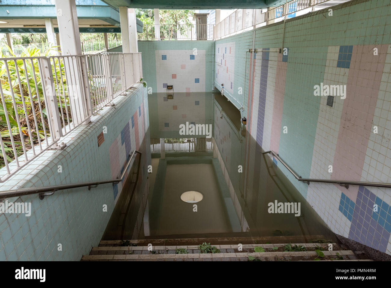 HONG KONG, SEP 17, 2018: Heavy flooding in downtown tunnel, after Super Typhoon Mangkhut hit Hong Kong Stock Photo
