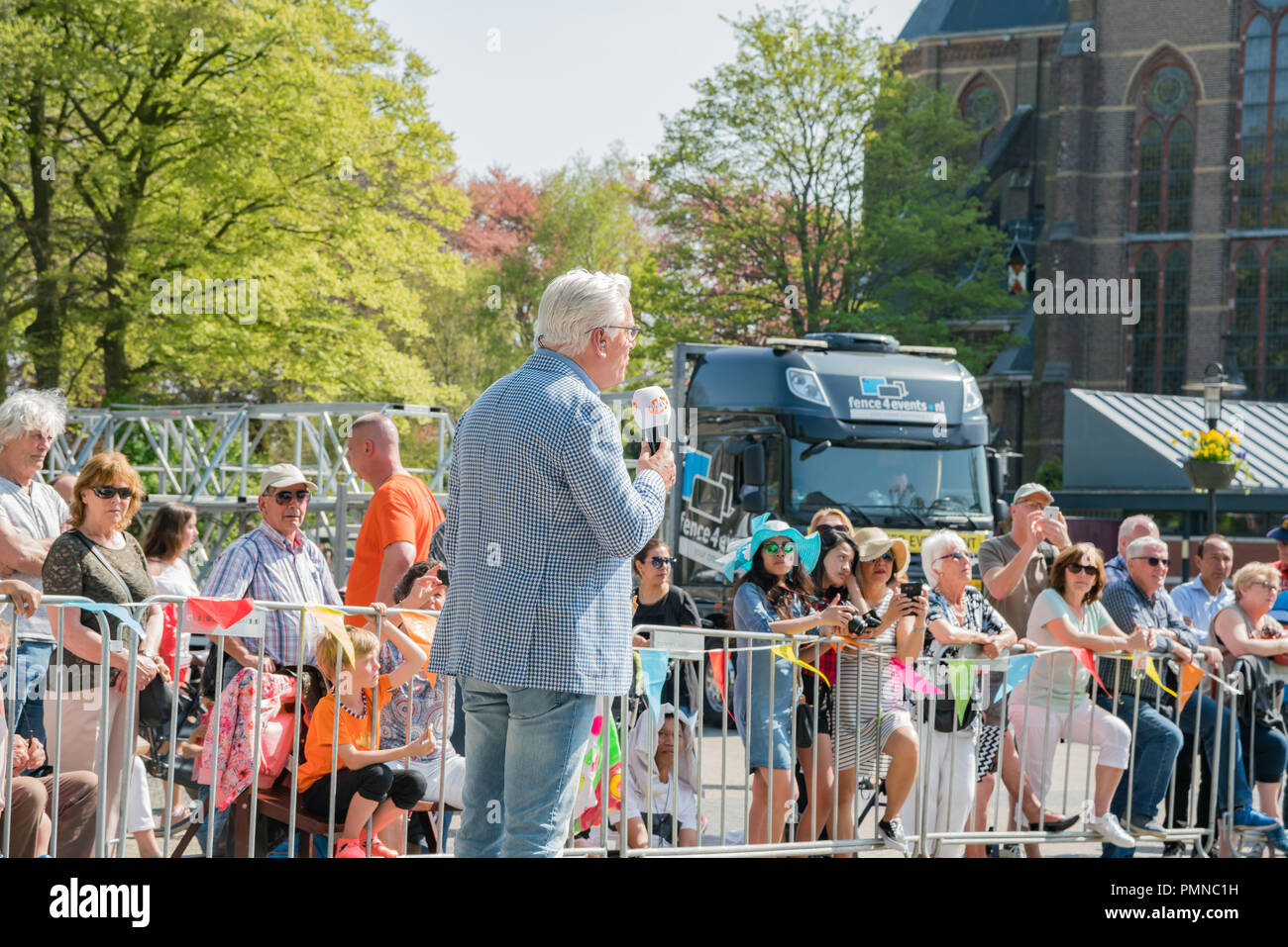 Lisse, APR 21: People waiting for the famous flower parade on APR 21, 2018 at Lisse, Netherlands Stock Photo