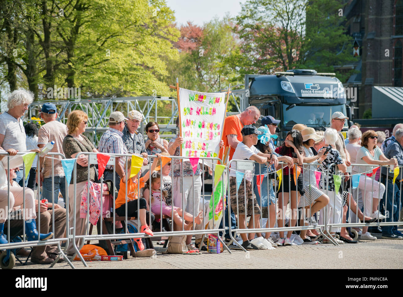 Lisse, APR 21: People waiting for the famous flower parade on APR 21, 2018 at Lisse, Netherlands Stock Photo
