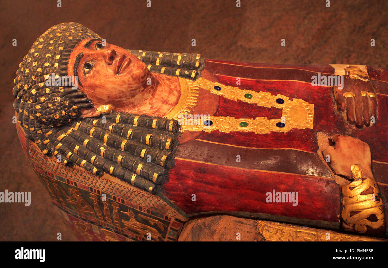 Egyptian wooden painted sarcophagus Stock Photo Alamy