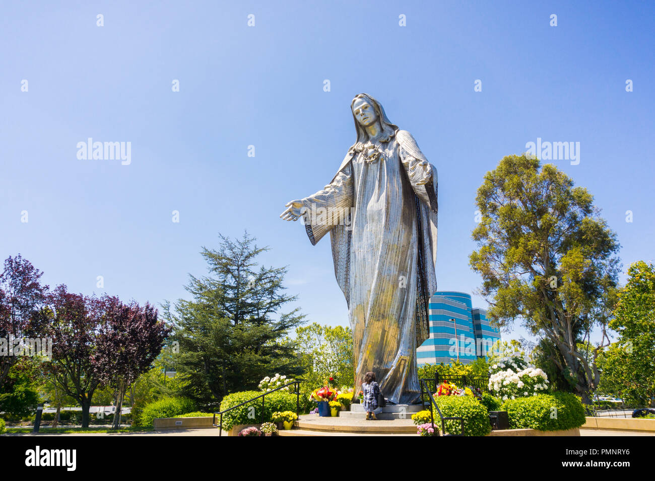 May 3, 2018 Santa Clara / CA / USA - Virgin Mary statue at Our Lady of Peace Roman Catholic Shrine in the parish of the Diocese of San Jose Stock Photo