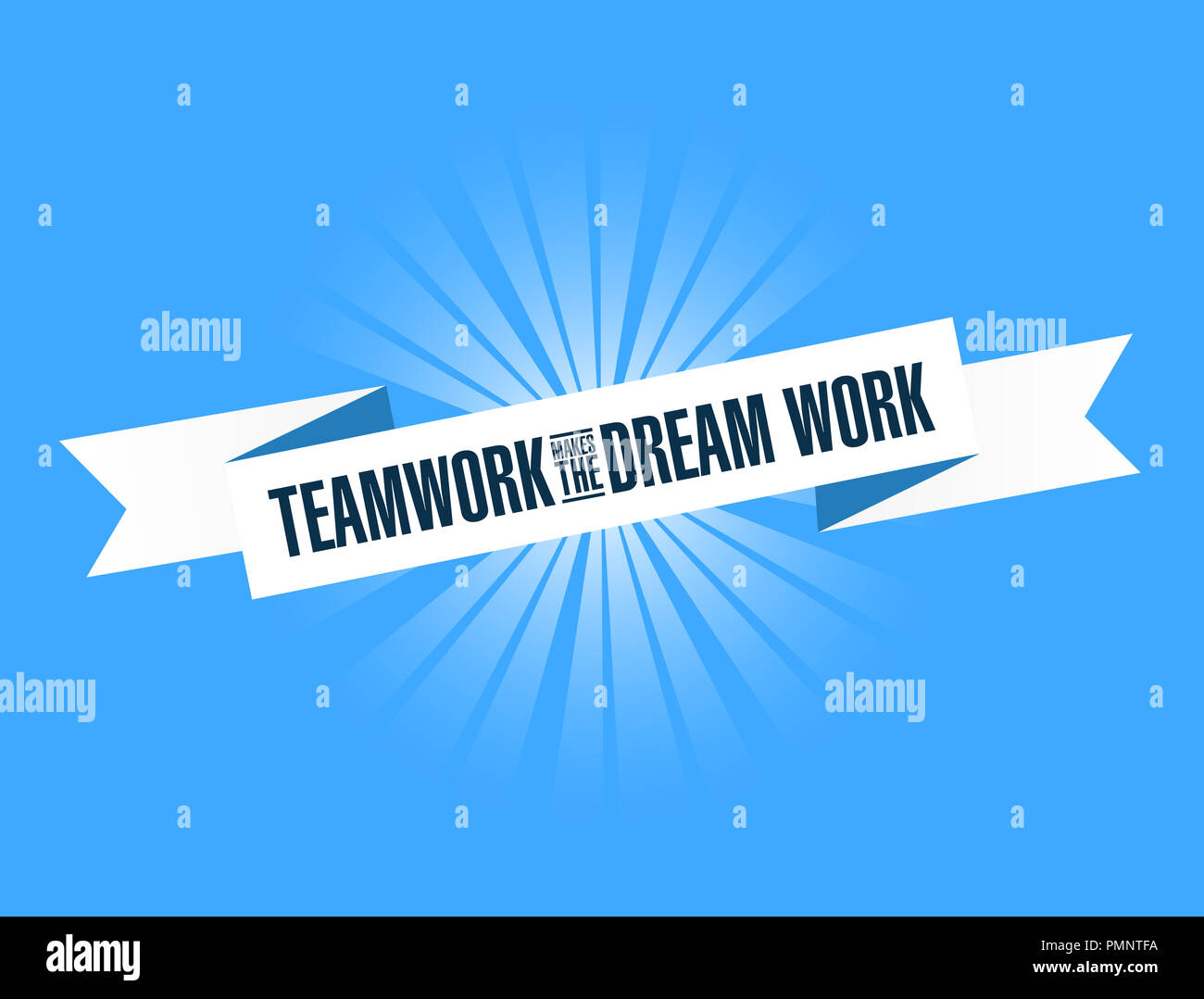 Teamwork makes the dream work bright ribbon message isolated over a blue background Stock Photo