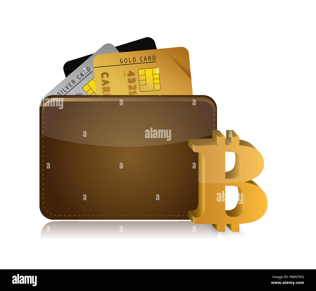 Bitcoin wallet illustration with credit cards icons on the digital white  background Stock Photo - Alamy