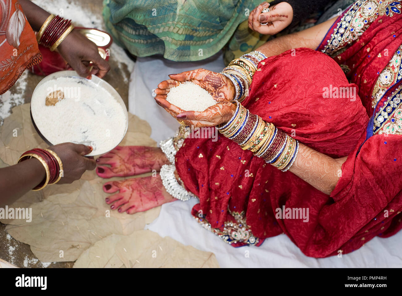 North Indian Wedding Traditional Ceremony Bride Holding Rice In