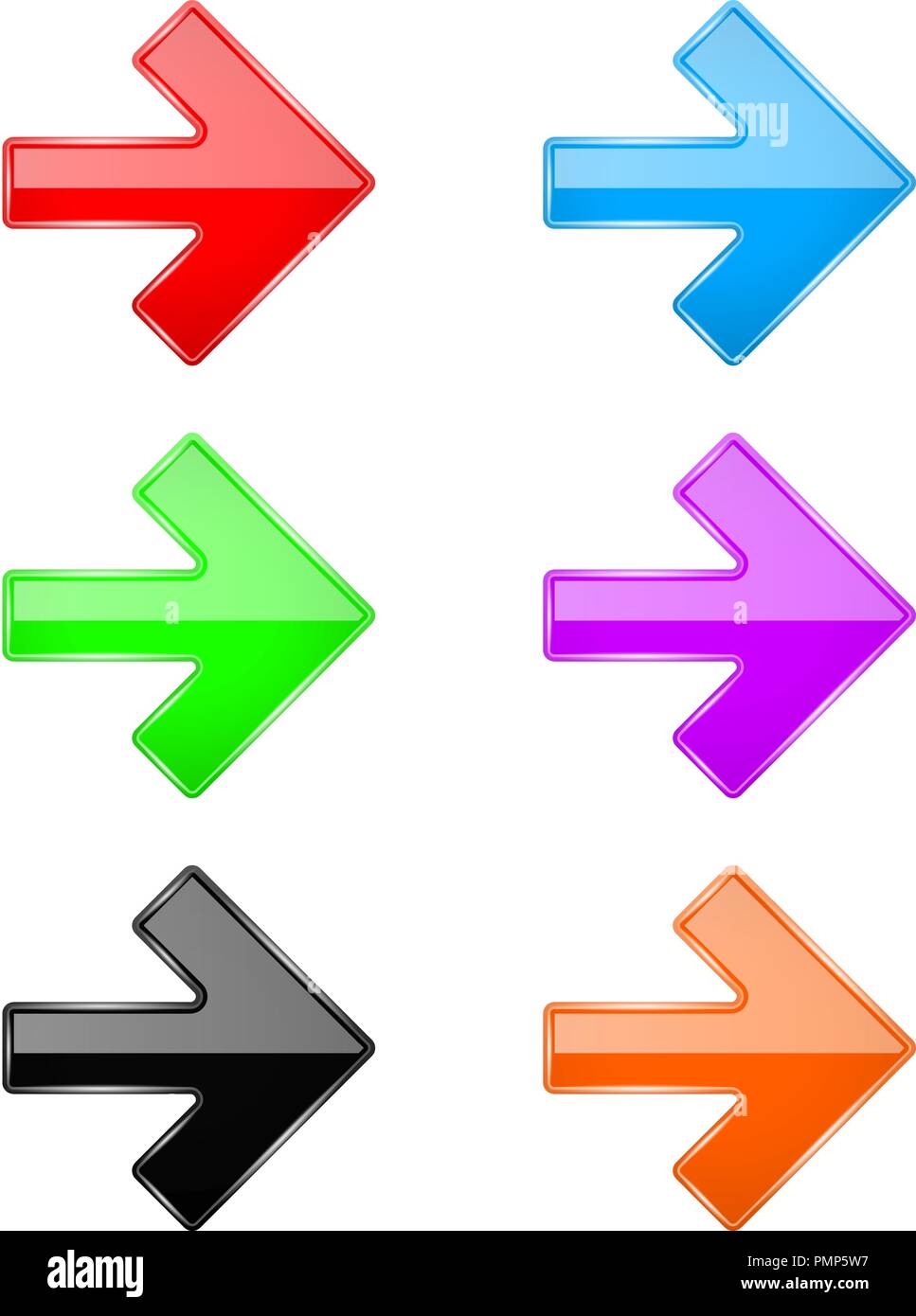 Colored shiny 3d arrows. Glass web icons Stock Vector