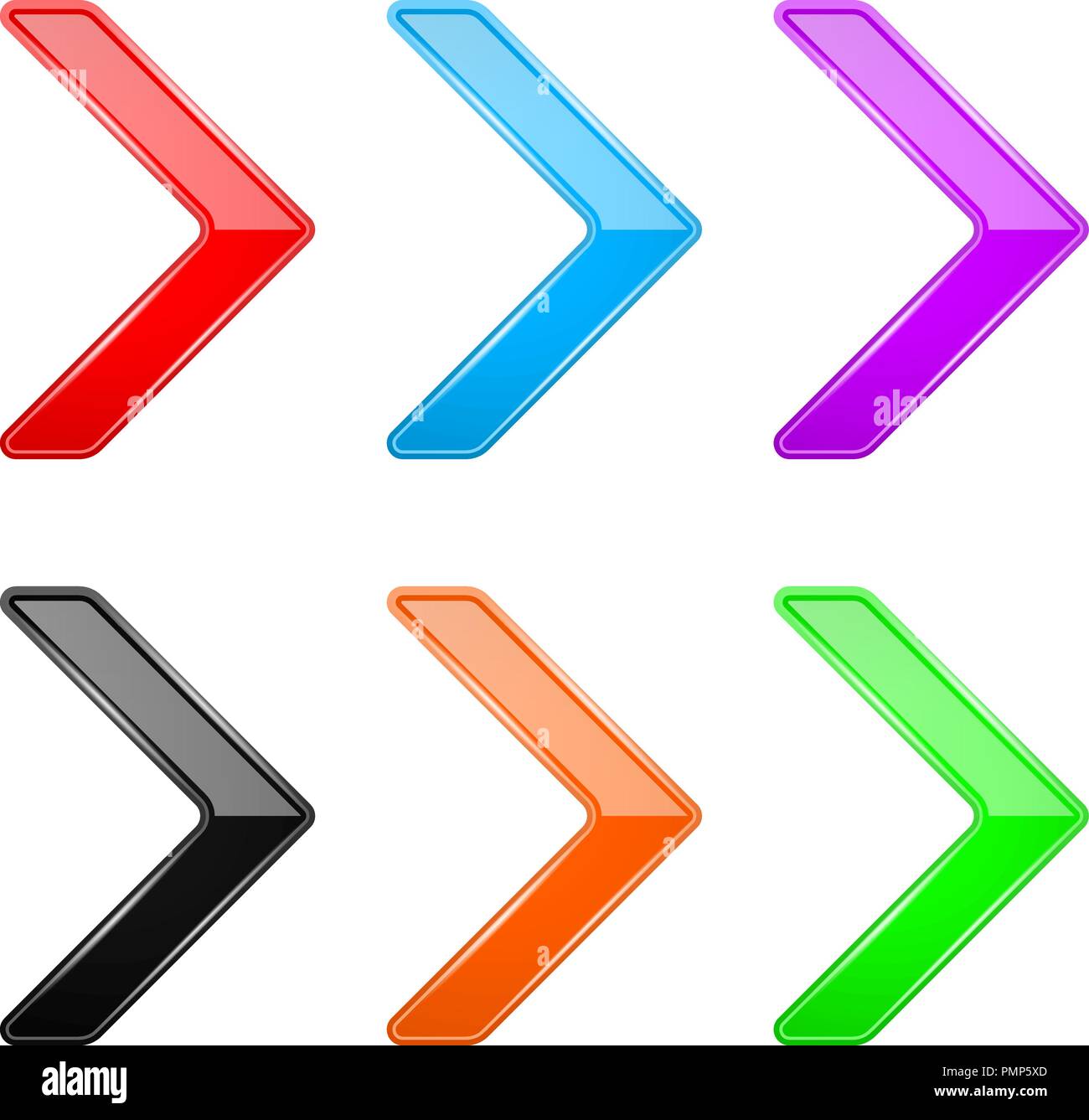 Colored shiny 3d thin arrows. Glass web icons Stock Vector